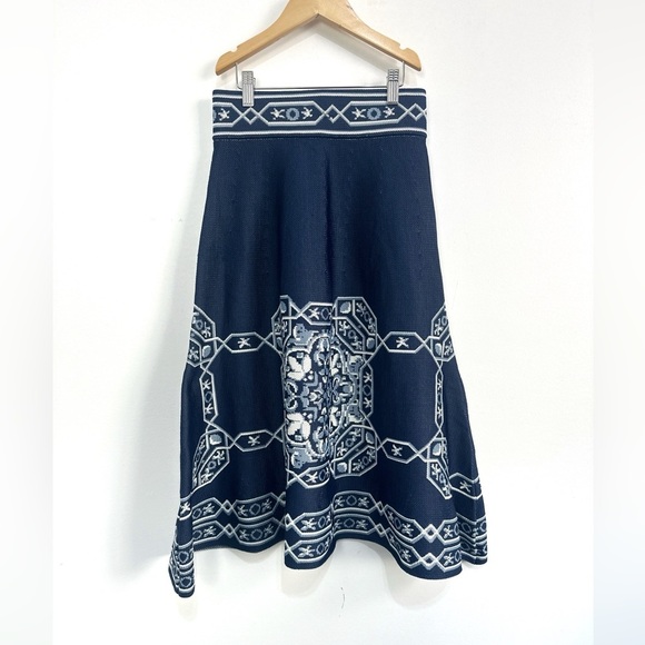 Maje Jules Aztec-jacquard Skirt In Blue Sz 1 ( small) - Picture 3 of 11